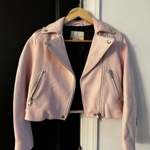 Moussy Blush Pink Cropped Moto Jacket